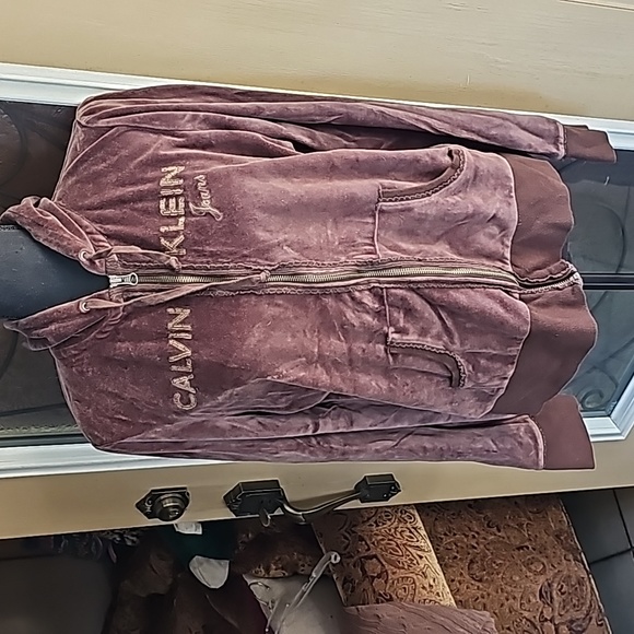 Calvin Klein Jackets & Blazers - Brown Calvin Klein Velour Hoodie Jacket